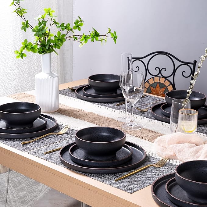 LERATIO Dinner Plates,Ceramic Dinner Plates Set of 6,10.75 inch Large ceramic plates,Modern Shape Dinnerware Dishes Set for Kitchen, Microwave & Dishwasher & Oven Safe-Coffee Rim