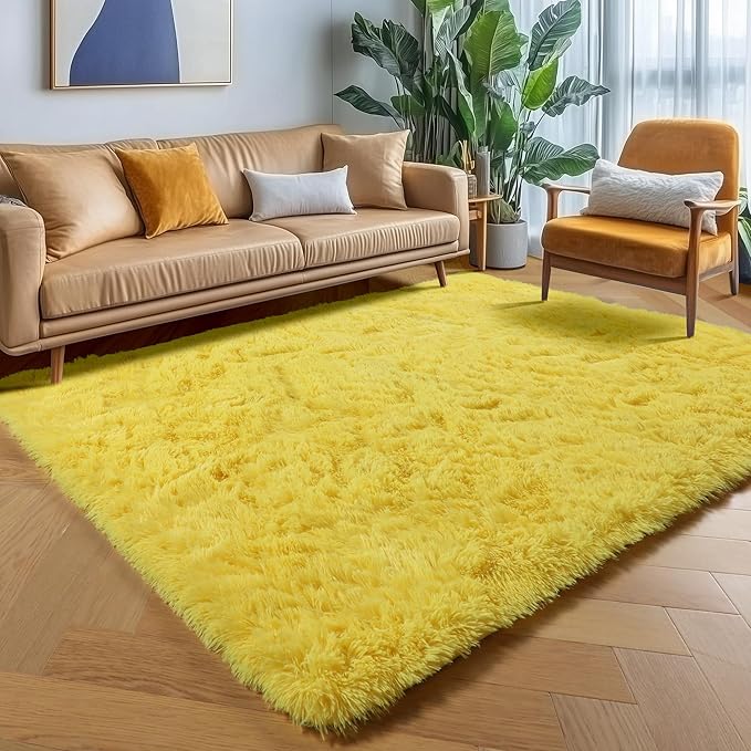 ONASAR Yellow Rugs for Living Room Bedroom, 5x8 Fluffy Bedside Area Rug, Soft Plush Shaggy Indoor Floor Carpet for Nursery Kids Girls Boys Teen Dorm Home Office Decor Aesthetic