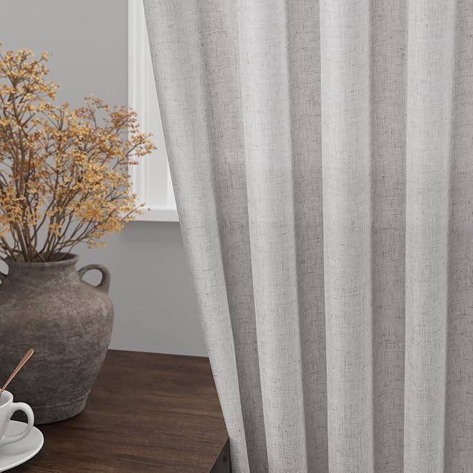 Grey Linen Curtains 108 Inches Long 2 Panels Set for Living Room Extra Long Back Tab Curtains Neutral Farmhouse Light Filtering Semi Sheer Linen Drapes Ceiling to Floor for Large Window 9 FT
