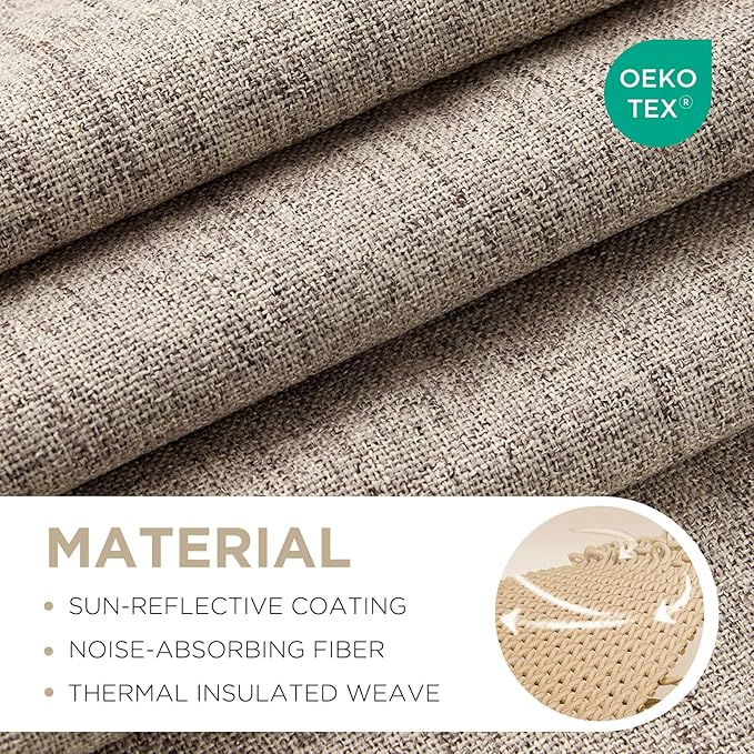 Joydeco Linen Blackout Curtains for Bedroom - 100% Light Blocking 1 Panels, Linen Drapes 100" W x 84" L, Thermal Insulated Room Darkening Curtains for Living Room, Rod Pocket & Back Tabs