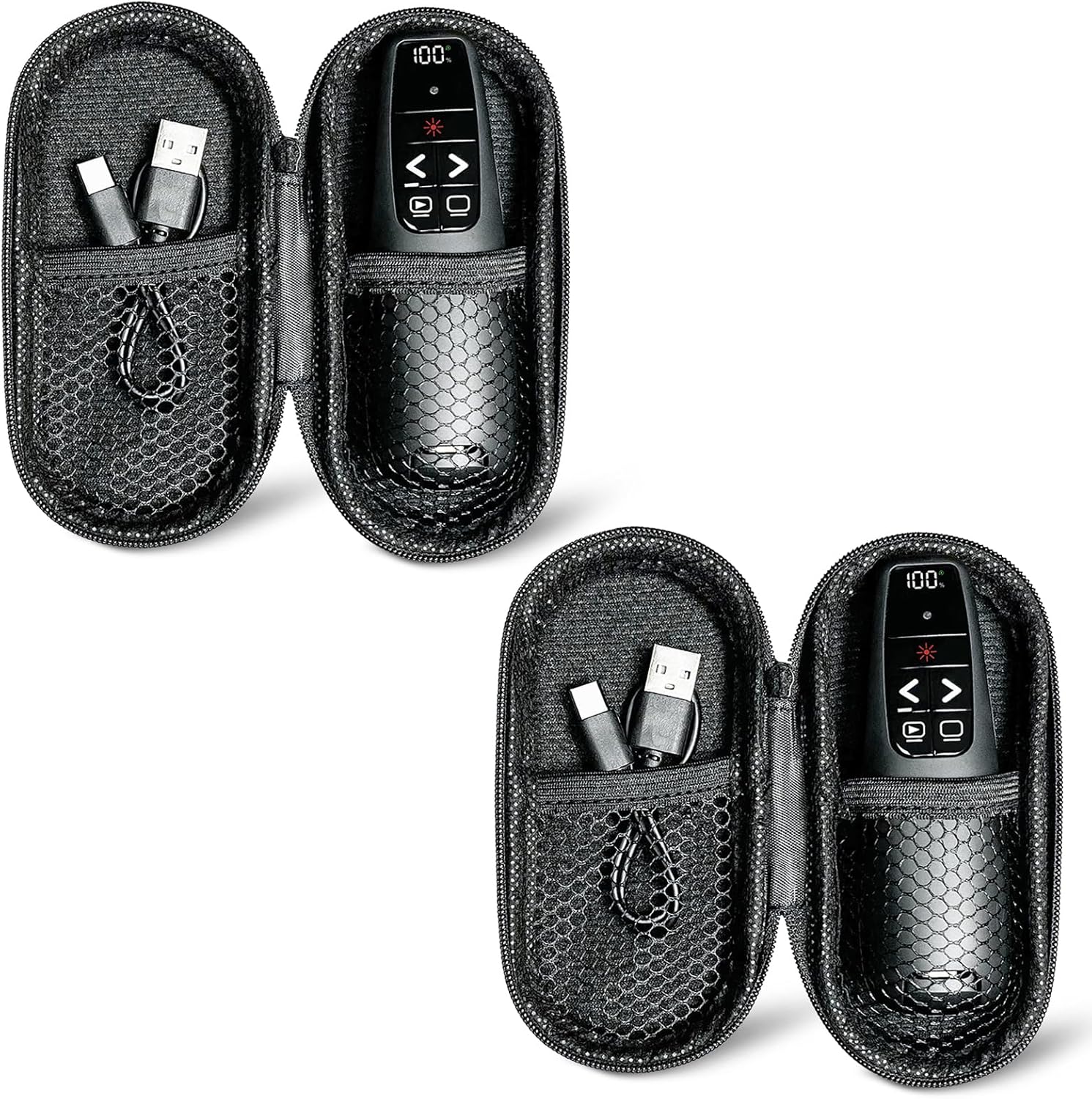 (2 Units) Rechargeable Presentation Clicker with Case, Power Digital Display Wireless Presenter Remote, Red Light Pointer Computer PowerPoint Clickers for Mac Laptop, Slideshow Google Slide Advancer