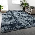Deerhoo Large Shag Area Rugs 5 x 8, Tie-Dyed Plush Fuzzy Rugs for Living Room, Ultra Soft Fluffy Furry Rug for Bedroom, Indoor Carpet Nursery Rugs for Kids Room Home Decor, Blue and Grey