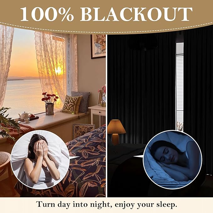 RYB HOME Grey Linen Blackout Curtains for Sliding Glass Door, 100% Blackout Linen Textured Thermal Privacy Modern Drape Panels for Dining Room Large Window, 52" W x 90" L, 2 Panels Set