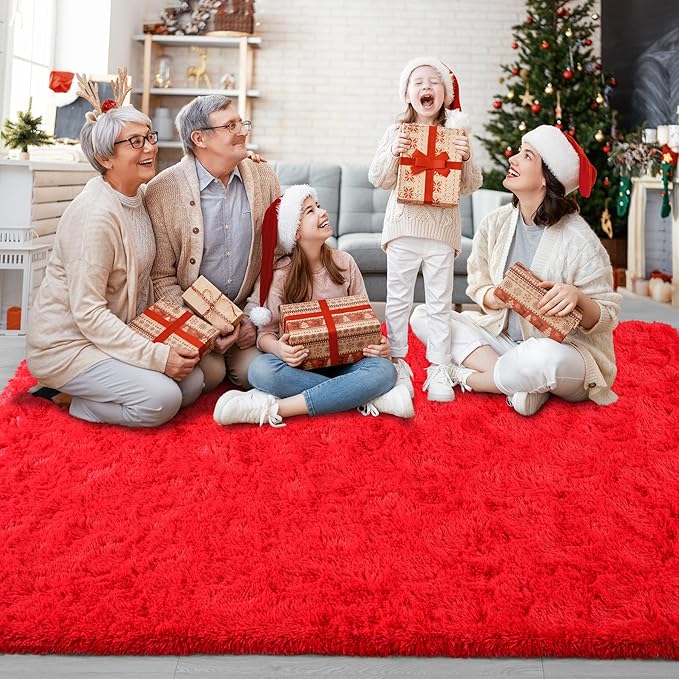 Chicrug Soft Area Rugs for Bedroom Living Room Plush Fluffy Rug 3x5 Feet, Shag Furry Area Rug Carpet Non Shedding for Nursery Children Kids Girls Room Home Decorative,Red