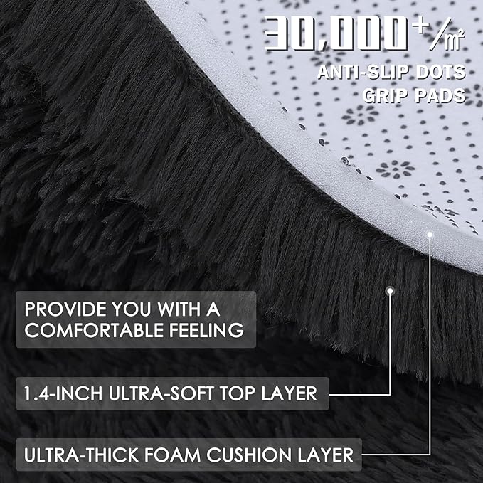 OLANLY 10x10 Machine Washable Large Area Rugs for Living Room, Bedroom, Soft Fluffy Shaggy Bedside Rug, Indoor Floor Carpet for Kids Girls and Boys, Dorms, Nursery, Home Decor Aesthetic, Black