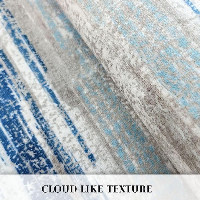 Lansny Modern Abstract Runner Rug 3x8, Blue Washable Kitchen Runner Non-Slip Soft Hallway Rug Runner Thin Print Faux Wool Carpet for Entryway Bedroom Laundry Room Indoor Home Office Decor