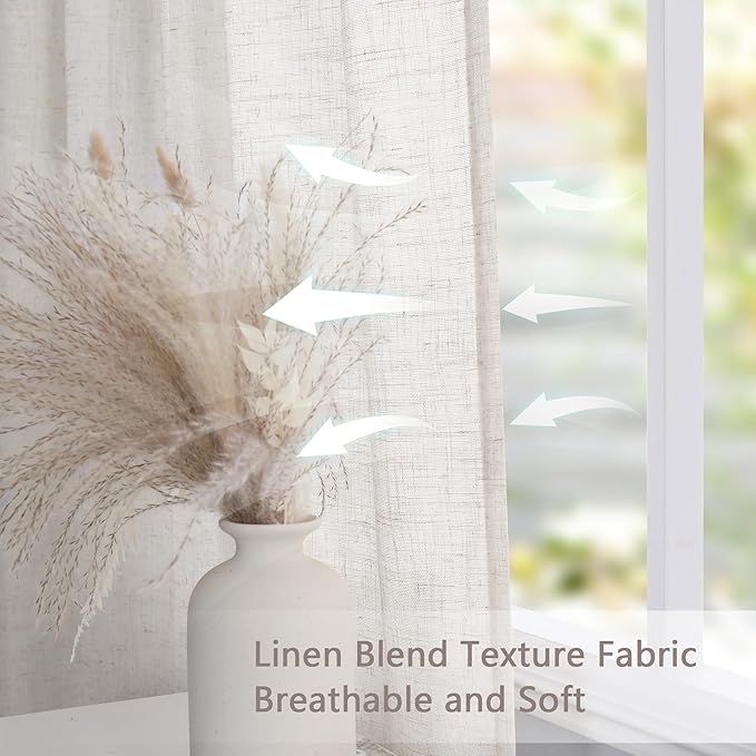 MYSKY HOME Linen French Door Curtains for Door Window 72 Inch Length 2 Panels Semi Sheer Light Filtering Curtain for Bedroom Window Glass Rod Pocket for Kitchen Dining Room, Linen, 26" Wide