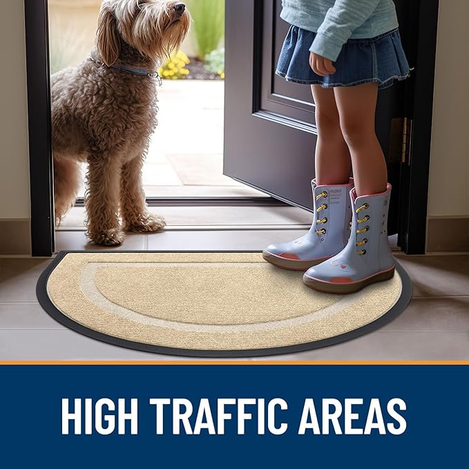 OLANLY Half Circle Door Mat Indoor Outdoor Entrance Welcome, Waterproof All-Season, All-Weather Doormat, Sturdy Natural Rubber, Low Profile, Easy Clean Patio Porch Entryway Mat, 36x24, Beige