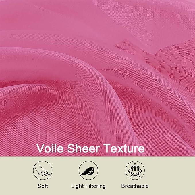 Hot Pink Sheer Curtains for Bedroom Living Room 45 Inch Length 2 Panels, Soft Airy Light Filtering Small Kitchen Window Curtains, Rod Pocket Short Curtain Drapes, Hot Pink, 42" Wx45 L Inches