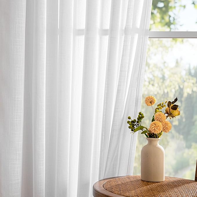 MYSKY HOME White French Door Curtains for Door Window 72 Inch Length 2 Panels Semi Sheer Light Filtering Curtain for Bedroom Window Glass Rod Pocket for Kitchen Dining Room, Pure White, 26" Wide