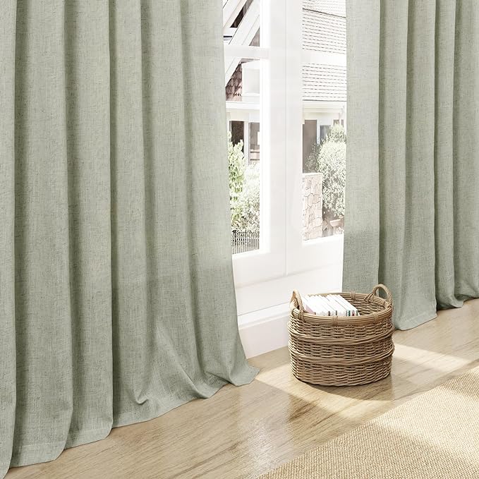 Nanspring Sage Green Curtains 92 Inch Length 2 Panels Back Tab Pocket Light Filtering Semi Sheer Drapes Linen Cotton Textured Airy Farmhouse Sage Living Room Decor Light Green Curtains for Bedroom