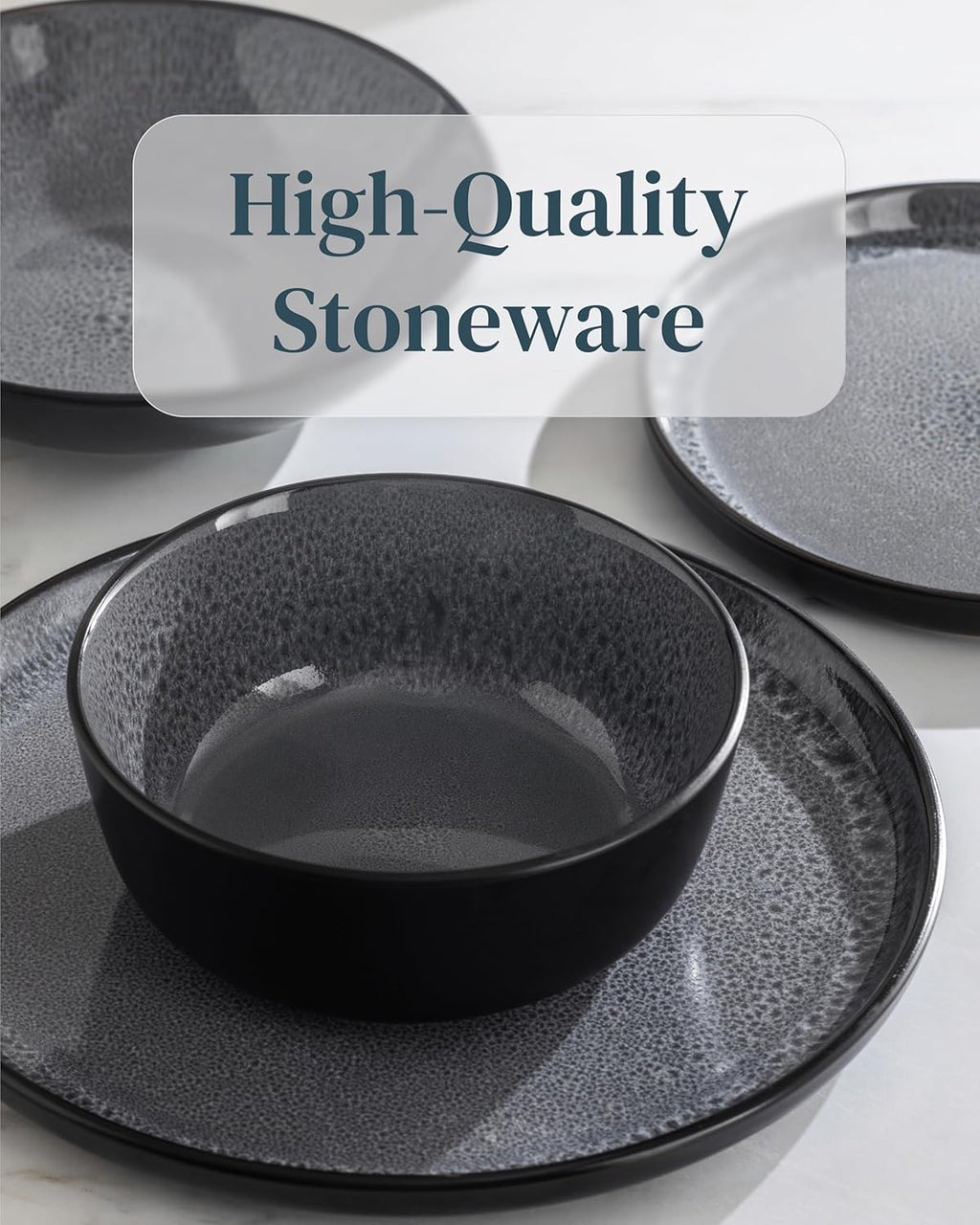 Stoneware breakfast & dessert plates set 2 pcs – Dark gray stylish cake plates – Dishwasher, microwave and scratch resistant – Small salad plates – Dinner service