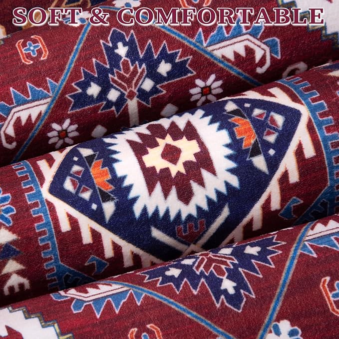 SERISSA Boho Rugs for Entryway, 2x3 Washable Non-Slip Rug Small Area Rug, Ultra Soft Oriental Vintage Burgundy Navy Low-Pile Indoor Door Mat Floor Carpet for Entrance Bedroom Kitchen Bathroom
