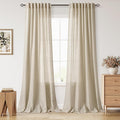 Eggshell Beige Linen Curtains for Living Room 98 Inches Long Light Filtering Semi Sheer Curtain Back Tab Rustic Farmhouse Decor Burlap Luxury Boho Drapes for Bedroom Dinner Room 52x98, 2 Panels