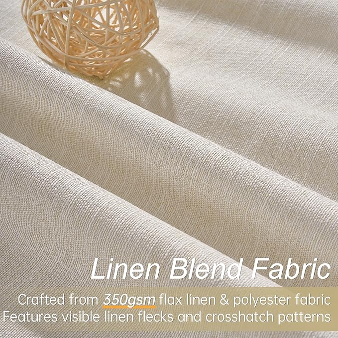 Topfinel Linen Blackout Curtains 86 Inches Long for Bedroom 2 Panels Set 100% Blackout Drapes for Living Room Window Treatment Modern Farmhouse Back Tab Rod Pocket Beige White Drapes