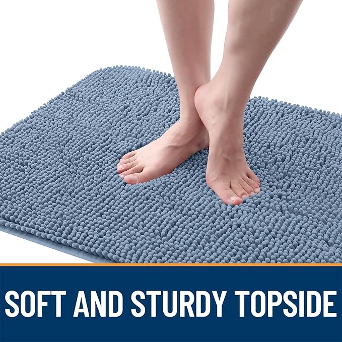 OLANLY Dog Door Mat for Muddy Paws 70x32, Absorbs Moisture and Dirt, Absorbent Non-Slip Washable Doormat, Quick Dry Chenille Mud Mat for Dogs, Entry Indoor Entryway Carpet for Inside Floor, Airy Blue