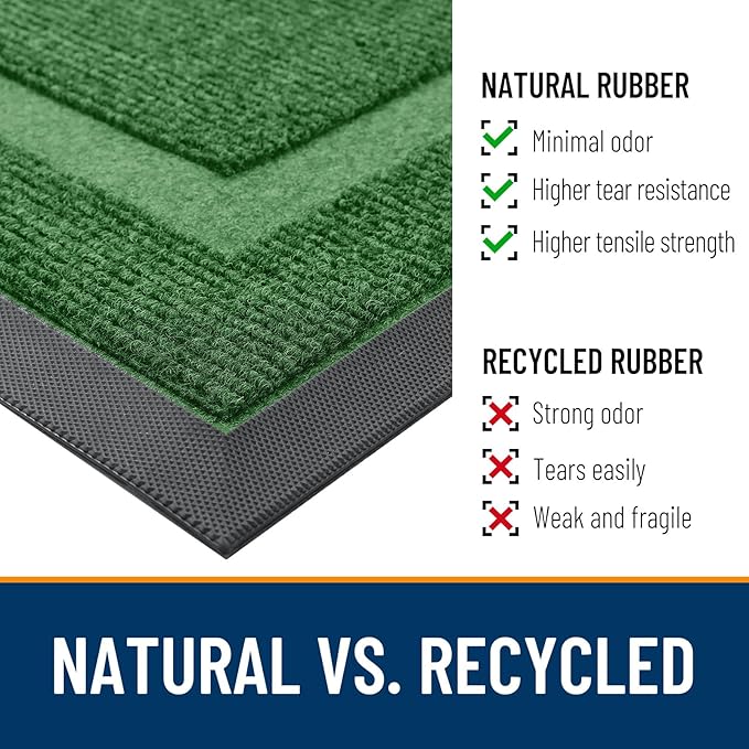 OLANLY Front Door Mat Indoor Outdoor Entrance, Waterproof All-Season, All-Weather Doormat, Sturdy Natural Rubber, Fade Resistant, Low Profile, Easy Clean Patio Porch Entryway Mat, 47x23, Green