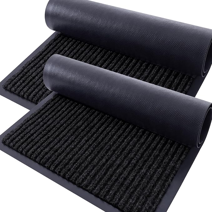 OLANLY Front Door Mat Indoor Outdoor Entrance, 2-Pack 71 x 47 Inch, Waterproof Heavy Duty Doormat, Fade Resistant, Low Profile, Easy Clean Patio Porch Welcome Floor Mats for Entry, Black