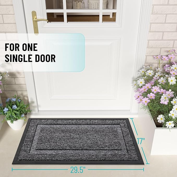 OLANLY Front Door Mat Indoor Outdoor Entrance, Waterproof All-Season, All-Weather Doormat, Sturdy Natural Rubber, Low Profile, Easy Clean Patio Porch Entryway Mat, 35x23, Black and White