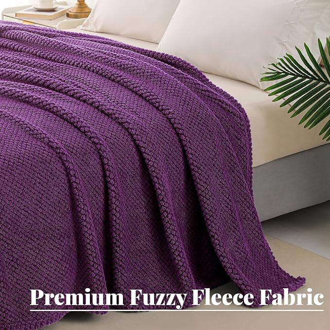 Whale Flotilla King Size Fuzzy Fleece Blanket for Bed, 90x104 Inch Fluffy Warm Soft Jacquard Blankets for All Season, Lightweight and Cozy, Purple
