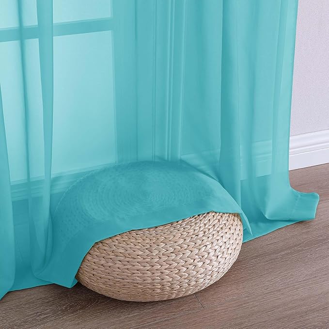 OVZME Turquoise Bedroom Curtains 2 Panel Sets 96 Inch Length, 59 Inch Extra Wide Light Filtering Voile Drapes Light Airy Window Drapes for Patio Door Living Room Bedroom Dining, 59Wx96L Inches