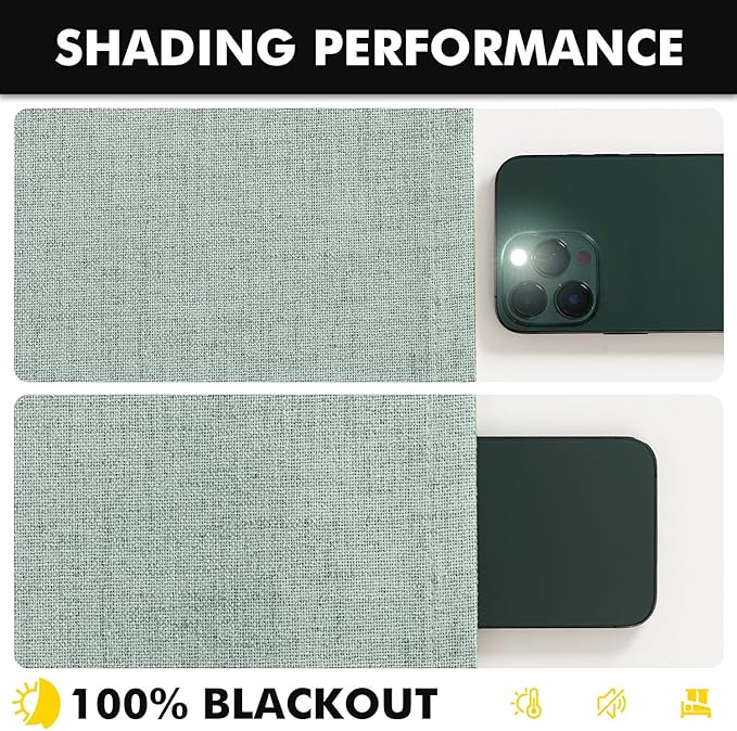MIULEE 100% Blackout Linen Curtains for Bedroom, Seafoam Green Solid Luxury Decor Thermal Insulation Room Darkening Drapes for Living Room Nursery Back Tab Rod Pocket 42 x 96 Inches, 2 Panels