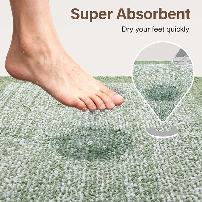 48x24 Long Bathroom Rugs Washable Non Slip, Green Bath Mat for Bathroom Floor Tub, Soft Absorbent Quick Dry Mats for Shower,Bathtub,Home Decor