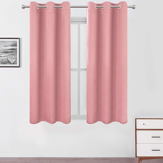 LEMOMO Pink Blackout Curtains 40 x 63 Inch Length/Set of 2 Curtain Panels/Thermal Insulated Room Darkening Blackout Curtains for Bedroom