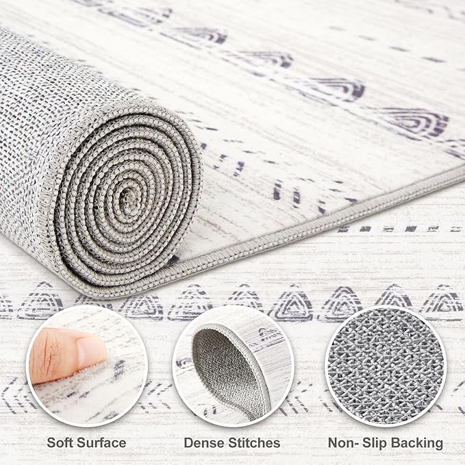 Nakagishi 6x10 Area Rugs Living Room: Washable Boho Large Neutral Soft Farmhouse Rug Stain Resistant Modern Moroccan Non-Slip Indoor Carpet for Bedroom Nursery Kids Playroom Office Dining Room- Gray