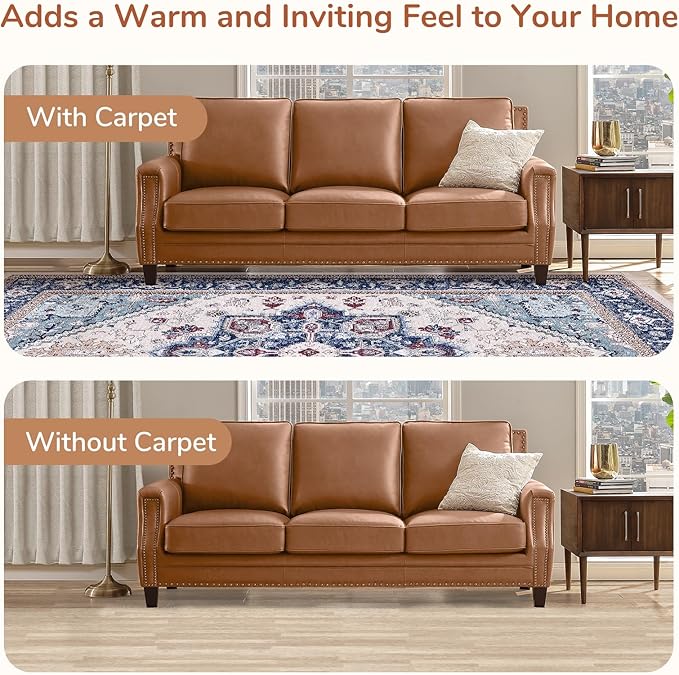 OPPODREAM Soft Entryway Rug 2x12, 2x12 Rug Runner, Washable Hallways Carpet 2 x 12 with Non Slip Backing, Low-Pile Bedside Carpet 2 x 12, Long, Faux Cashmere, Navy Blue & Red & Cream
