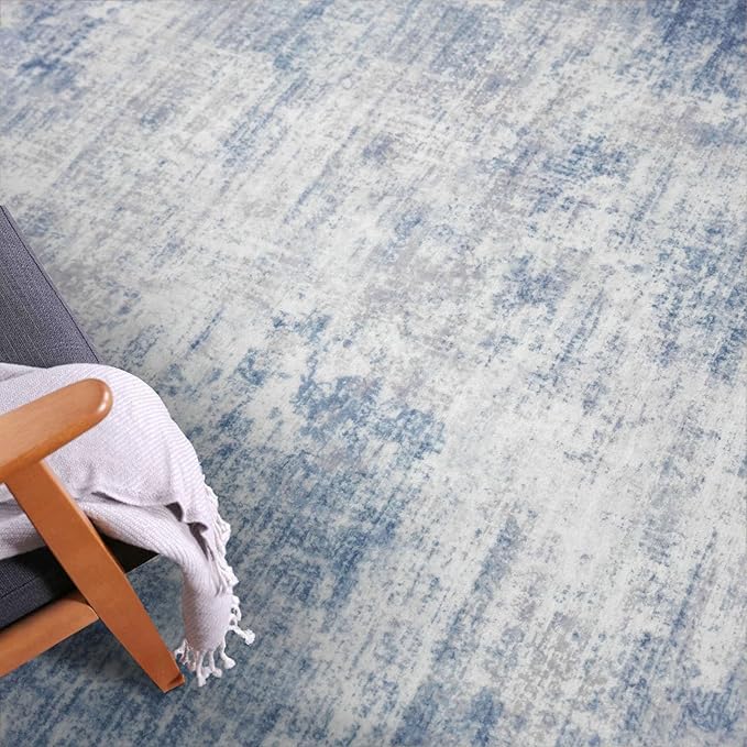 IOHOUZE Abstract Runner Rug 2x5 Ft Washable Runners for Hallways, Non Slip Kitchen Runner Printed Faux Wool Entryway Runner Indoor, Modern Floor Carpet for Hall Kitchen Bedroom, Light Blue Grey