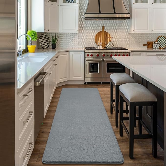 Amearea Modern Soft Hallway Runner Rug, 2x6 Feet Washable Runner Rugs for Hallway, Grey Fluffy Rug Bedroom Bedside Rugs, Non Slip Memory Foam Rug Carpet for Entrance Kitchen Living Room Decor