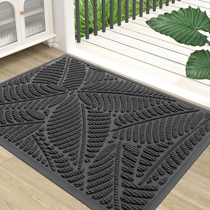 Colorxy Waterproof Doormat, Sturdy Natural Rubber Front Indoor Mat, Non Slip Low Profile Outdoor Door Mat, Stain and Fade Resistant Floor Mats, Easy Clean Patio Entry Mat, 47''x24'', Light Grey