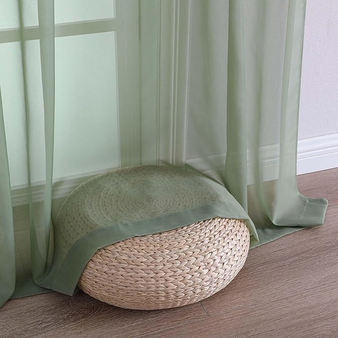 OVZME Sage Green Sheer Curtains 72 Inches Long 2 Panels Set, Light Filtering Sheer Curtains for Living Room Bedroom 59 Inch Extra Wide, Modern Voile Filmy Rod Pocket Window Drapes, 59Wx72L Inches
