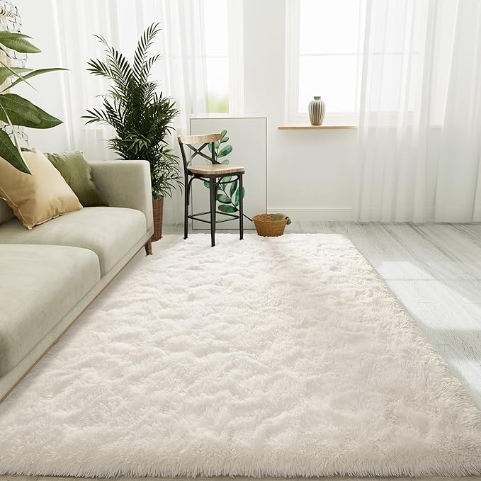LOCHAS Ultra Soft Indoor Modern Area Rugs Fluffy Living Room Carpets for Children Bedroom Home Decor Nursery Rug 5x8 Feet, Cream