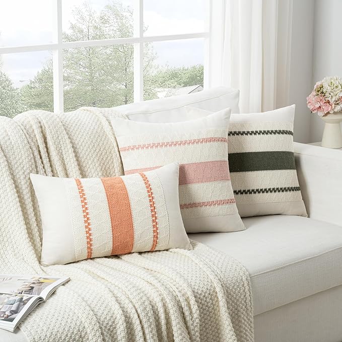 Fancy Homi Set of 1 Boho Olive Green Decorative Throw Pillow Cover 18x18 Inch for Couch Bed Sofa, Aesthetic Modern Organic Farmhouse Home Decor, Soft Cotton Cute Accent Macrame Woven Cushion Case