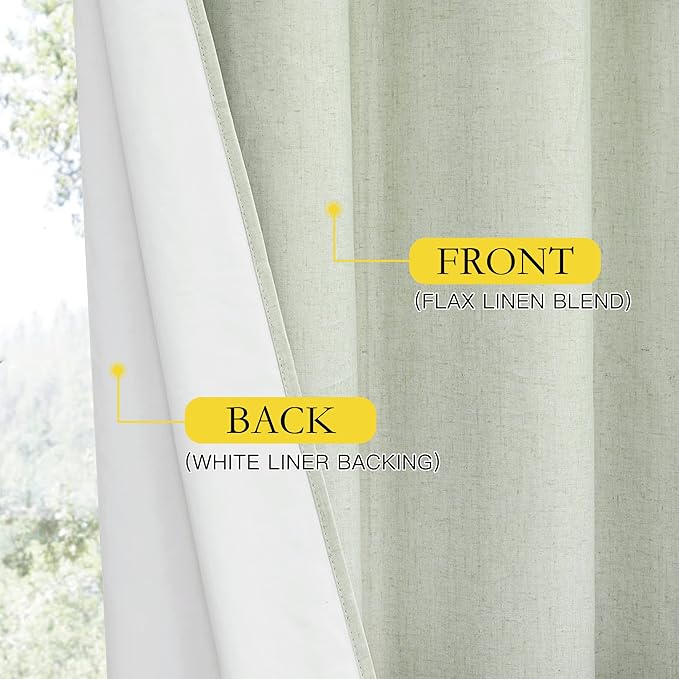 NICETOWN Sage Green 100% Blackout Linen Texture Curtains 84 inches Long 2 Panels for Boy's Room, Thermal Insulated Full Blackout 2-Layer Lined Cold Reducing Drapes, Energy Efficiency Window Draperies