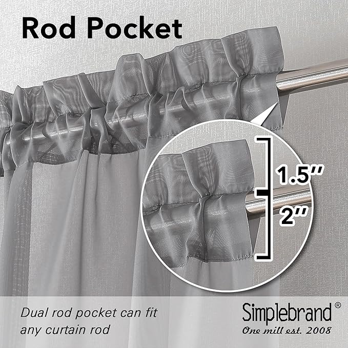 Simplebrand Grey Valances 14 Inches Long for Living Room Pocket 2 Panel Light Filtering Sheer Translucent Valence Toppers for Window Kitchen Bathroom Bedroom 42x14 Inch Length