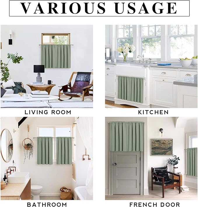 RYB HOME Blackout Curtains for Bedroom Living Room 63 inches Long, Thermal Insulated Privacy Rod Pocket Drapes for Nursery Office Home Theater, Width 42 by Length 63, Greyish Green, 2 Panels