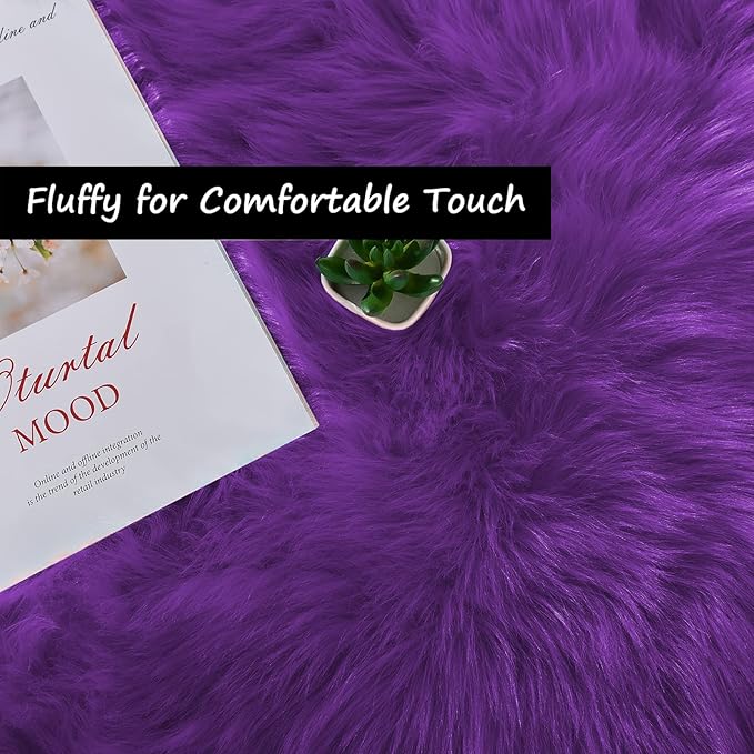 Goolela Purple Sheepskin Rug 2x6 Fluffy Fuzzy Furry Runner for Bedroom Bedside Faux Fur Soft Plush Sheepskin