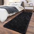 Fluffy Shag Runner Rugs for Bedroom Hallways, 2x8 Black Long Soft Throw Area Rug Non Slip for Bedside Dorm, Shaggy Furry Carpet for Nursery Living Room Home Decor