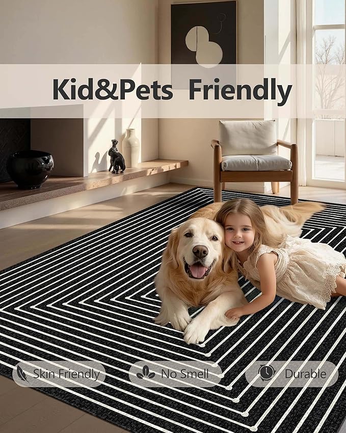 Latte&Fog 6x9 Area Rugs for Living Room Bedroom, Modern Abstract Washable Rug, Boho Non Slip Low Pile Carpet for Indoor Dining Room, Office, Dorm, Classroom, Farmhouse and Kids Room