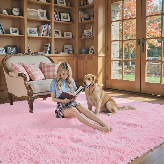 Super Soft Shaggy Area Rugs for Bedroom 4x6 Feet, Shaggy Plush Living Room Shag Furry Floor Rugs, Non-Shedding Indoor Rugs for Living Room Decor(4 x 6, Pink)