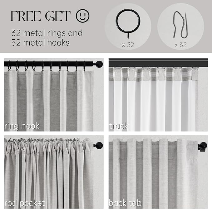 Topfinel 100% Blackout Curtains 90 Inches Long for Living Room 2 Panels Set Thick Linen Texture Energy Saving Curtain Window Coverings Hook Belt Pleated Drapes Aesthetic Bedroom(W40 xL90,Grey Beige)