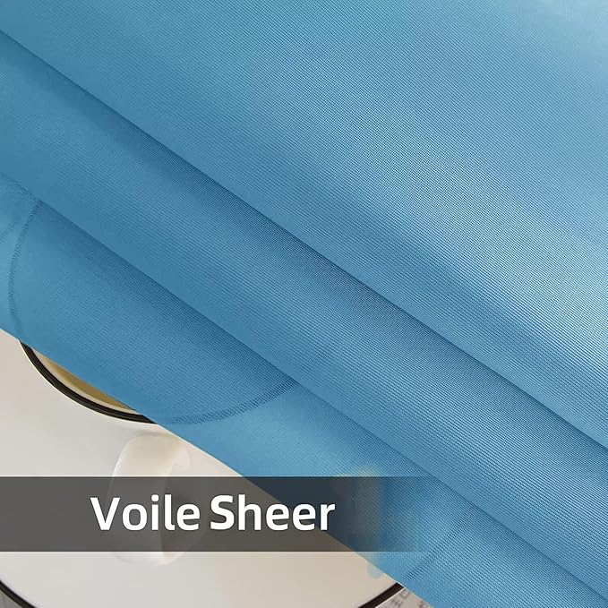 youleyar Solid Sheer Rod Pocket Curtain Voile Draperies 2 Panels White Beige Black Grey Ivory 52 Inch Width 72 Inch Long 1 Pair for Kitchen Bedroom Children Living Room Yard (Blue,52Wｘ72L)