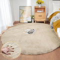 ORINOVA Washable Shag Round Rugs 6ft Camel Plush Faux Rabbit Furry Fur Rugs for Bedroom Large Circle Fluffy Nursery Rug