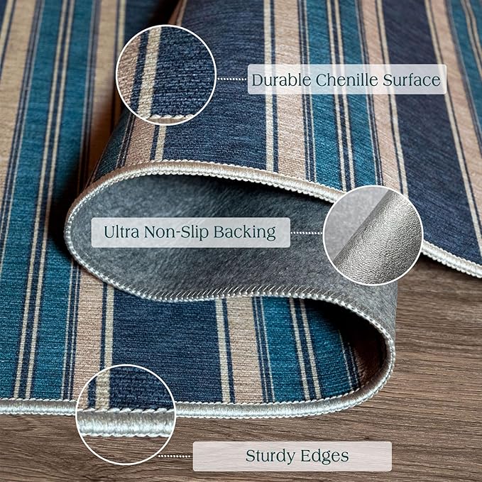 3x5 Striped Entry Rug - Small Washable Indoor Outdoor Mats for Front Door Non-Slip Porch Rug Navy Blue Coastal Throw Rugs for Bedroom Entryway Kitchen Office Welcome Layer Doormat Decor