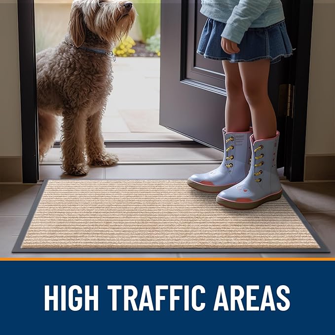 OLANLY Front Door Mat Indoor Outdoor Entrance, Waterproof Heavy Duty Doormat, Fade Resistant, Low Profile, Easy Clean Patio Porch Welcome Floor Mats for Entry, 71x34, Beige