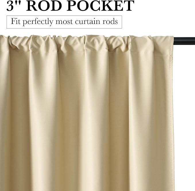RYB HOME 100% Blackout Basement Curtains 36 inches Long, Heat & UV Blocking Total Room Darkening Noise Reducing Curtains for Bathroom RV Campers, Biscotti Beige, 2 Panels Set