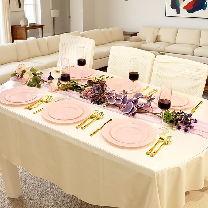 200 PCS Pink Plastic Plates, Plastic Disposable Plates Include 100 Dinner Plate and 100 Dessert Plate Perfect for Holiday, Birthday, Wedding & Party